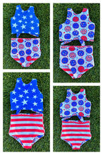 Load image into Gallery viewer, Smiley/ Stars &amp; Stripes Reversible Bikini
