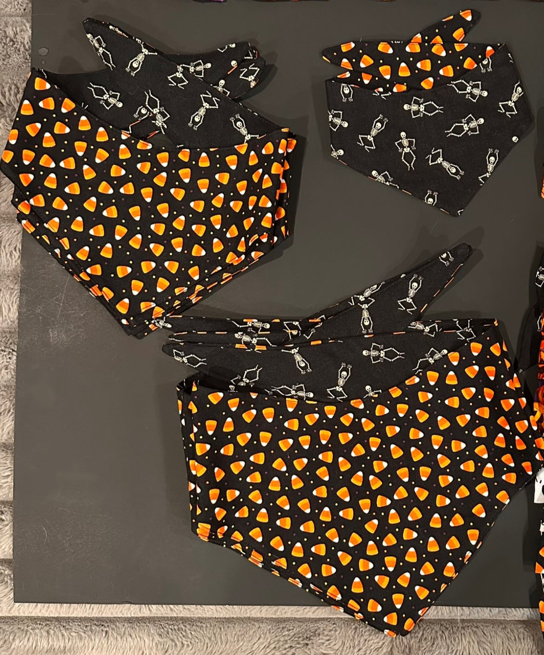 Candy Corn/ Skeleton Reversible Doggy Bandana (cotton; not stretchy)