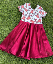 Load image into Gallery viewer, White Reindeer/ Maroon Velvet Leo Dress
