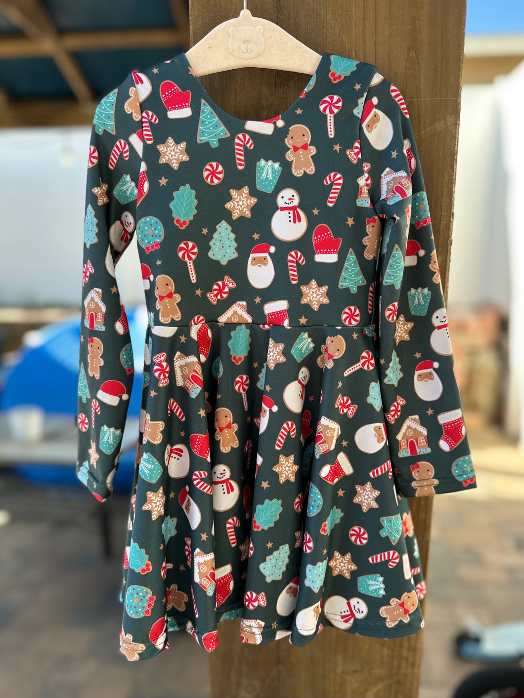 Green Holiday Leo Dress (1 left; 3T or smaller)