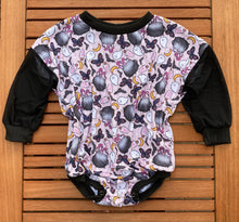 Load image into Gallery viewer, 2T Purple Ghost Sweater Romper w/ Black Mesh Sleeves
